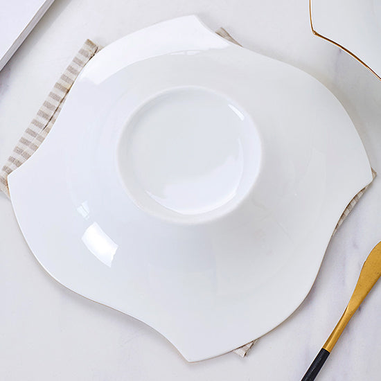 Bone China Deep Plate - Pinwheel Shaped with Concave Circle