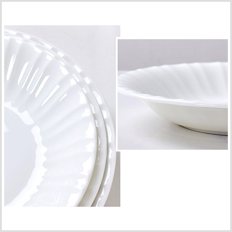 Bone China Round Plate - with Ribbed Front Edge