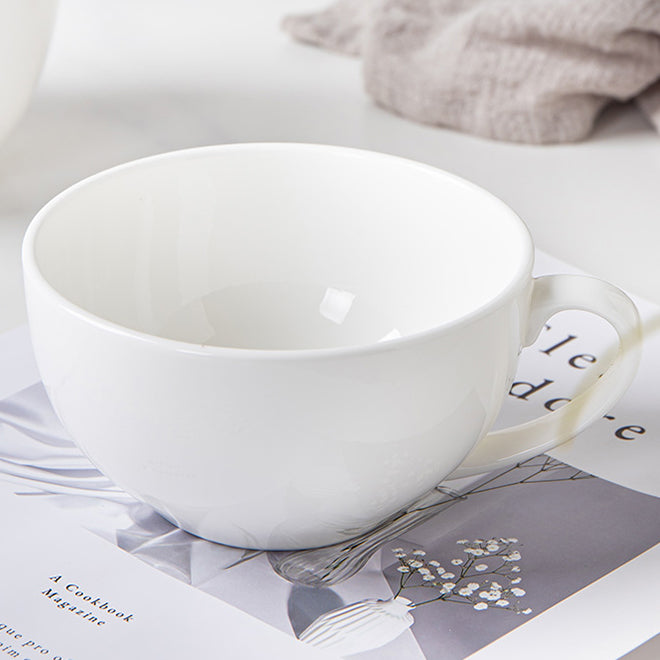 Bone China Bowl with Handle - in Creamy White