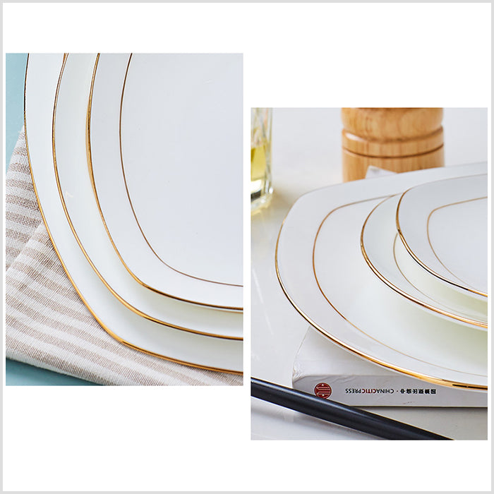 Bone China Flat Plate - Square with Curved Edge