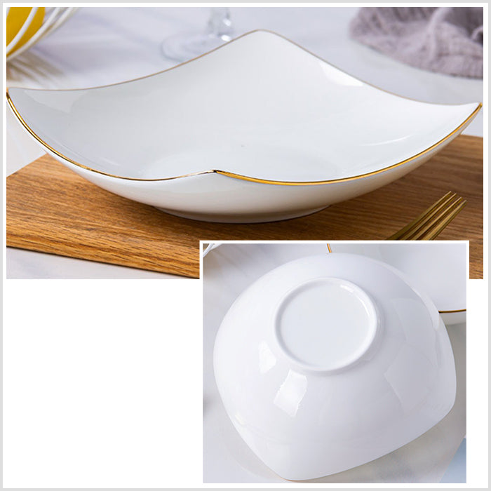 Bone China Square Plate - Curved Edge with Upward Angles