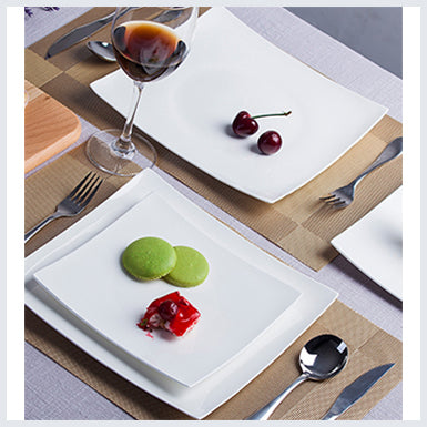 Bone China Dinnerware - Square Plate in Creamy White