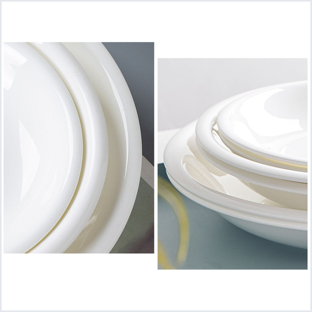 Bone China Dinnerware - Round Plate with Curved Rim