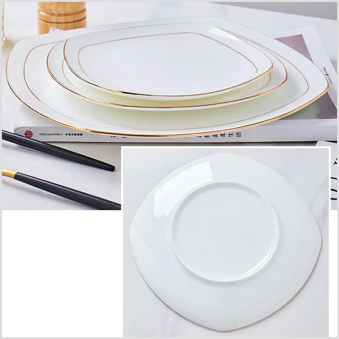 Bone China Flat Plate - Square with Curved Edge