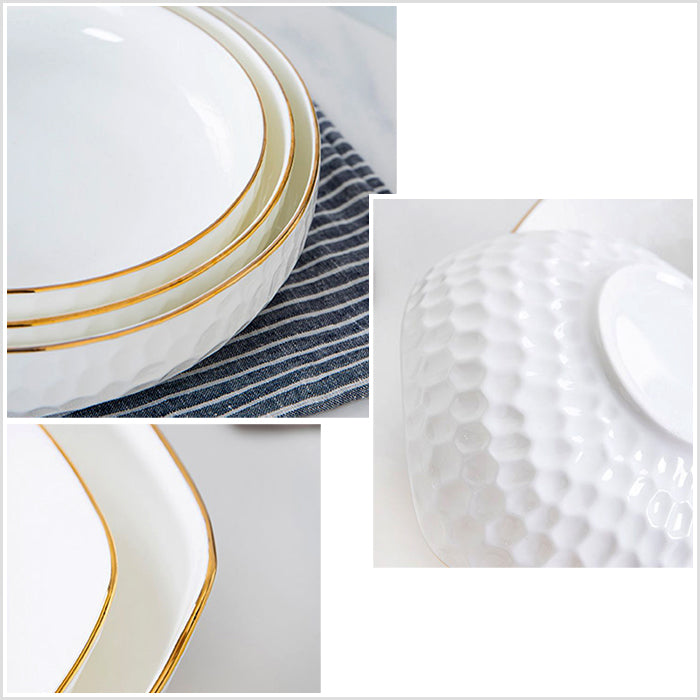 Bone China Round Plate - Golf Shaped Surface & Gold Rim