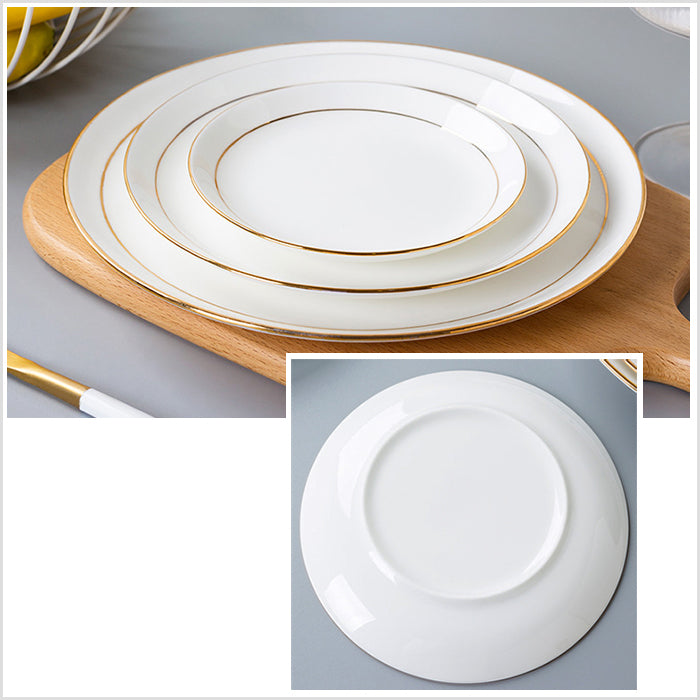 Bone China Dinnerware - Flat Plate with Gold Rim