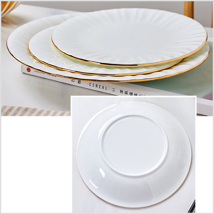 Bone China Round Plate - Ribbed Front Edge & Gold Rim