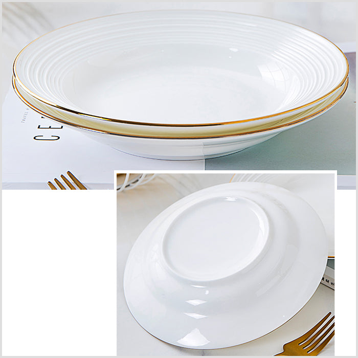 Bone China Round Plate - Front Ridges & Gold Rim