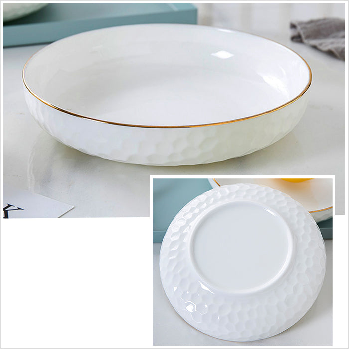 Bone China Round Plate - Golf Shaped Surface & Gold Rim