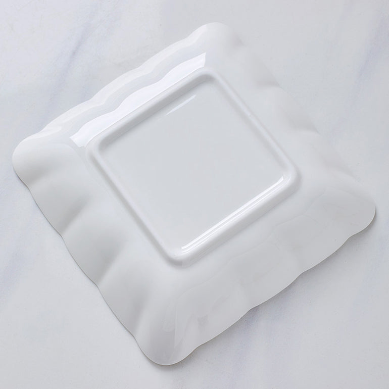 Bone China Square Plate in Creamy White - Scallop or Ribbed Edge