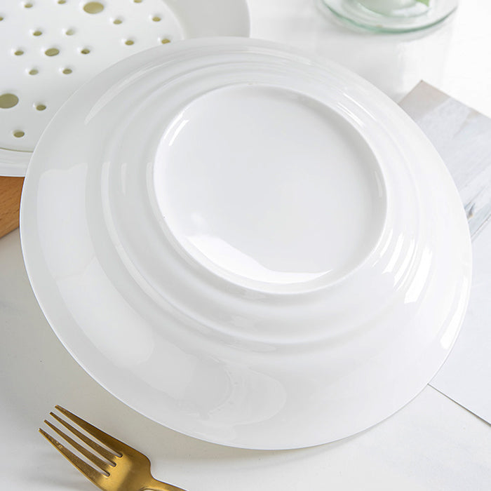 Bone China Dumpling Plate with Strainer - in Creamy White