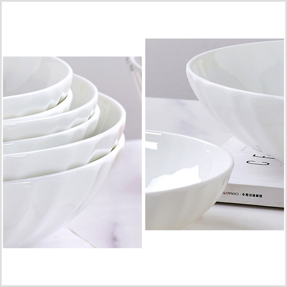 Bone China Ribbed Bowl - with Wide Mouth