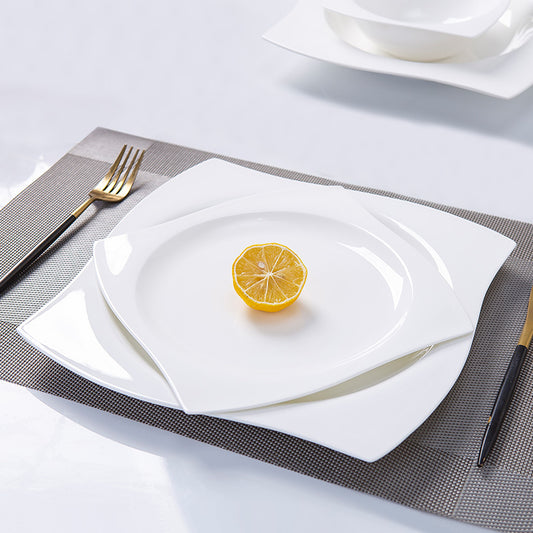 Bone China Dinner Plate - Curved Edge with Concave Circle