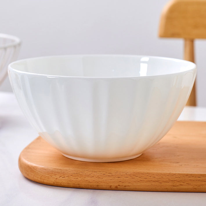 Bone China Ribbed Bowl - in Creamy White