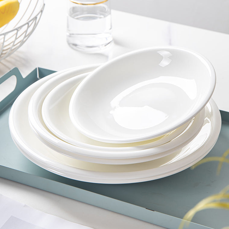 Bone China Dinnerware - Round Plate with Curved Rim