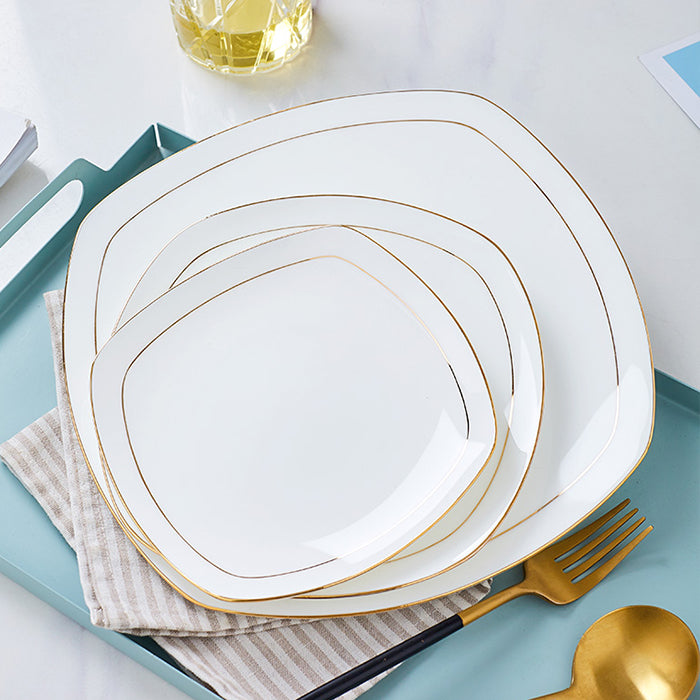 Bone China Flat Plate - Square with Curved Edge