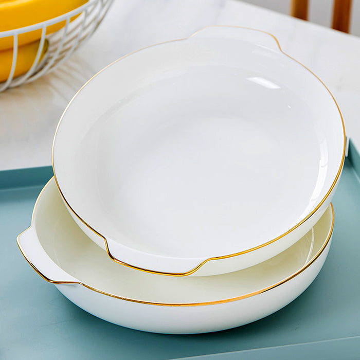 Bone China Dinnerware - Earred Dish with Gold Rim