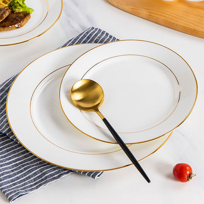 Bone China Flat Plate - White with Gold Rim