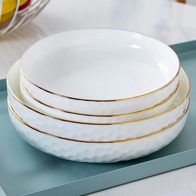 Bone China Round Plate - Golf Shaped Surface & Gold Rim