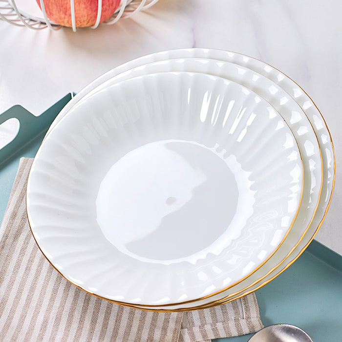 Bone China Round Plate - Ribbed Front Edge & Gold Rim