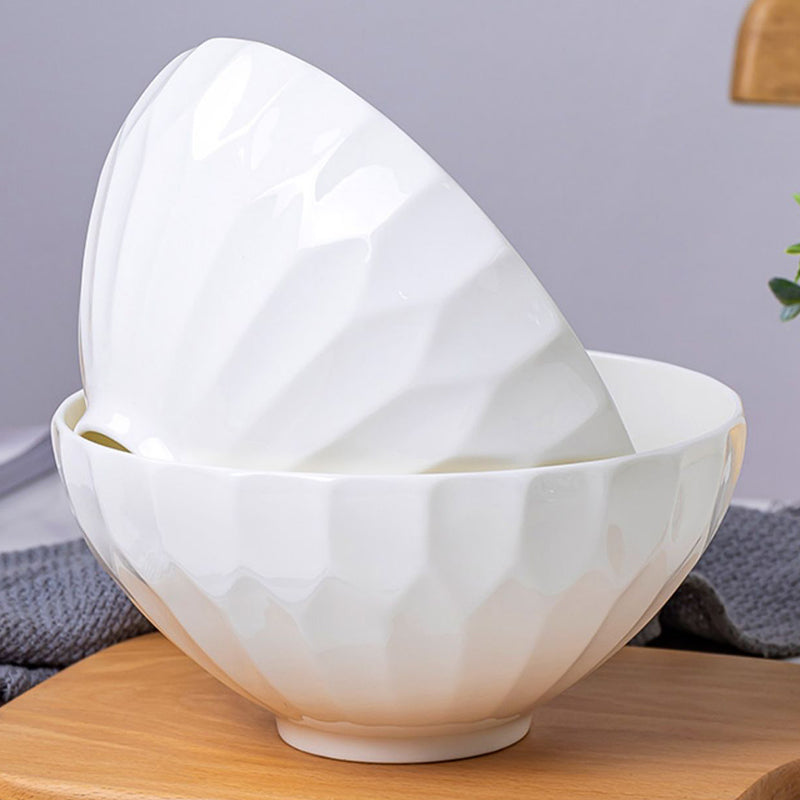 Bone China Tableware - Round Bowl with Hexagonal Ridges