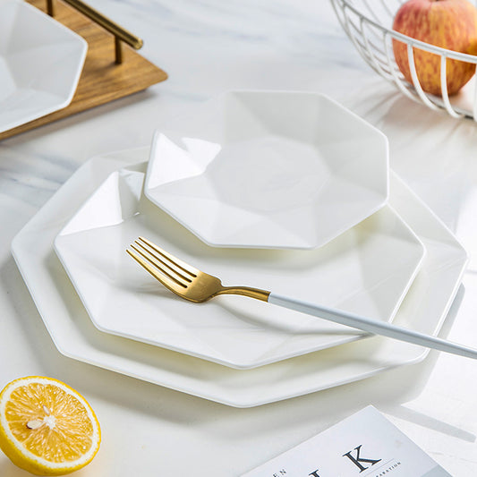 Bone China Dinnerware - Octagon Plate in Creamy White