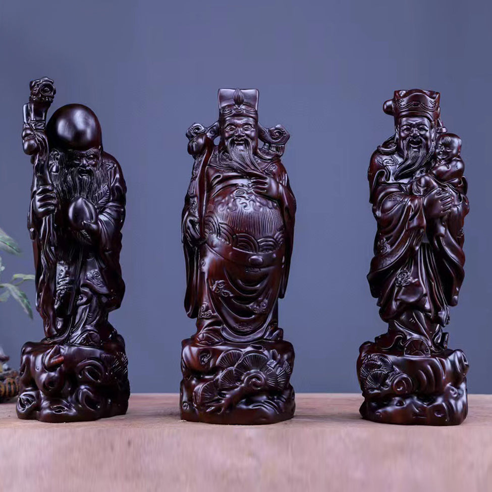 Set of 3 Wood Engraved Figurines - Table Decor for Living Room