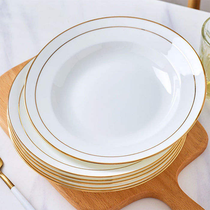 Bone China Soup Plate - White with Gold Rim