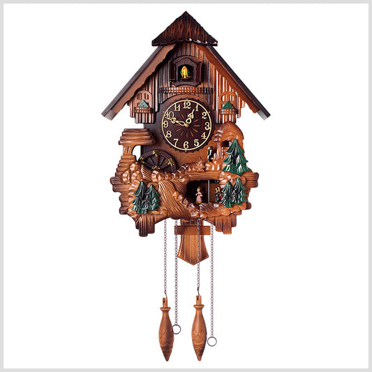 33" Hand Carved Wooden Cuckoo Clock - Chirping Bird & Dance in Music