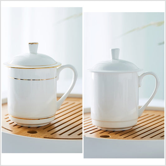 Bone China Tea Mug with Lid - W/ Gold Rim or W/O Rim