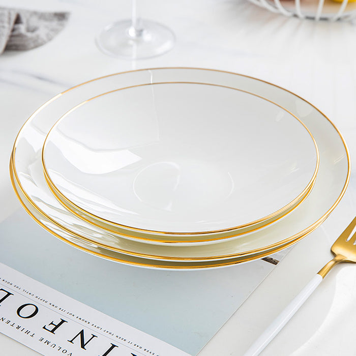 Bone China Dinnerware - Deep Plate with Gold Rim