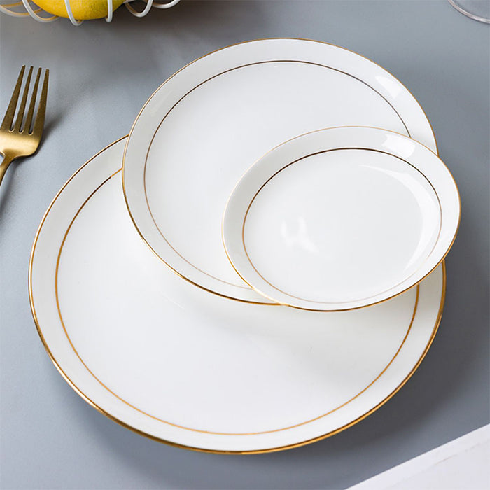 Bone China Dinnerware - Flat Plate with Gold Rim