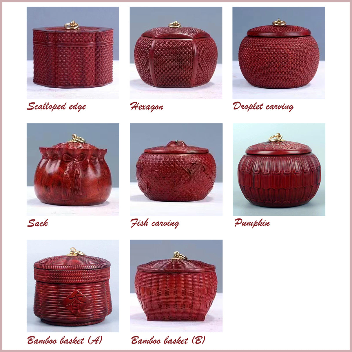 Storage Jar with Decorative Carvings - Handmade of Blood Sandalwood