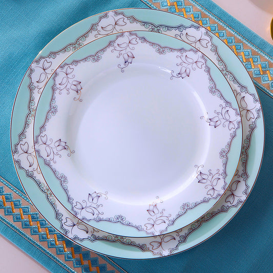 Bone China Dinnerware Set - Decorative Pattern in Pale Blue