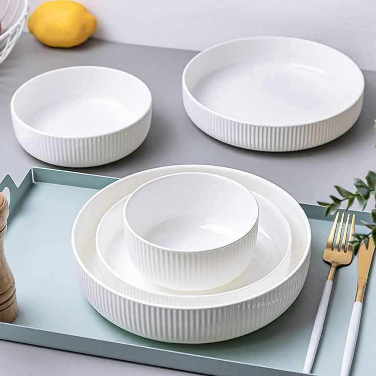 Bone China Dinnerware - Ribbed Plate in Creamy White