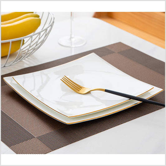 Bone China Dinnerware - Square Plate with Gold Rim