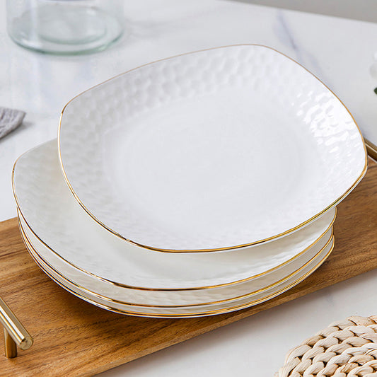 Bone China Square Plate - Golf Shaped Edge with Gold Rim