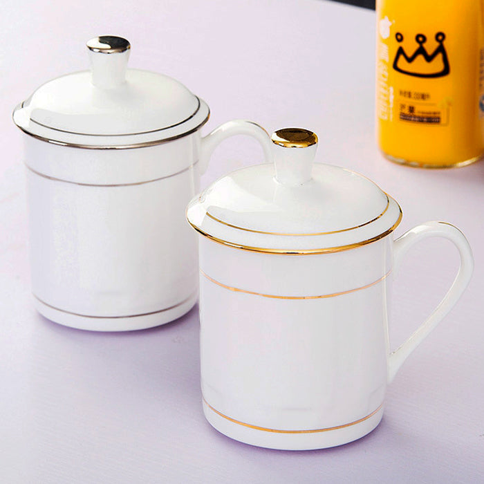 Bone China Tea Mug with Lid - Gold or Silver Rim