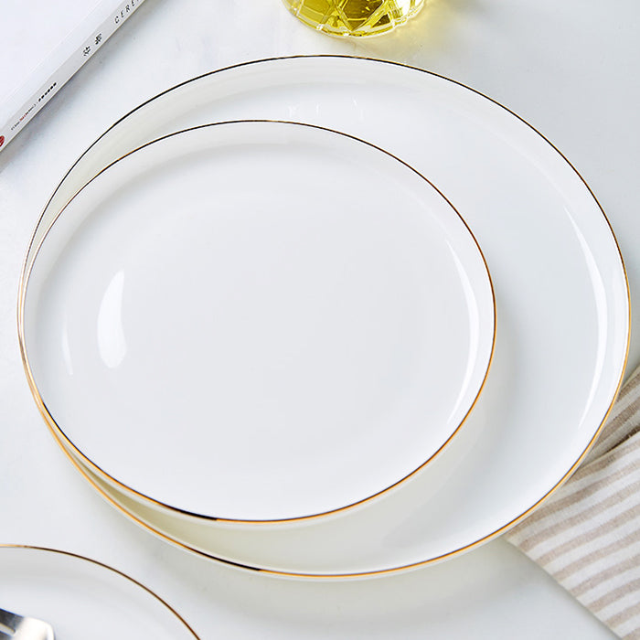 Bone China Dinnerware - Round Plate with Gold Rim