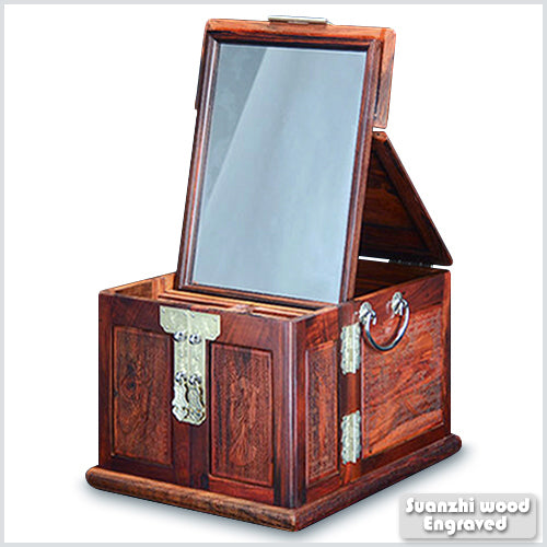 Rosewood Jewelry Box - with Lid, Mirror and 6 Drawers