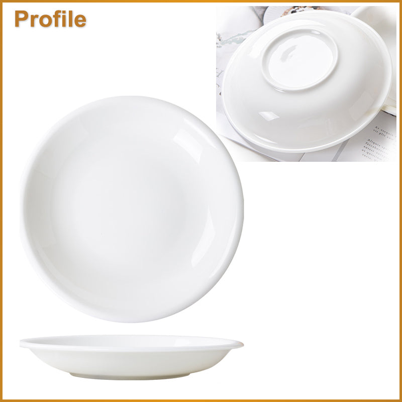 Bone China Dinnerware - Round Plate with Curved Rim