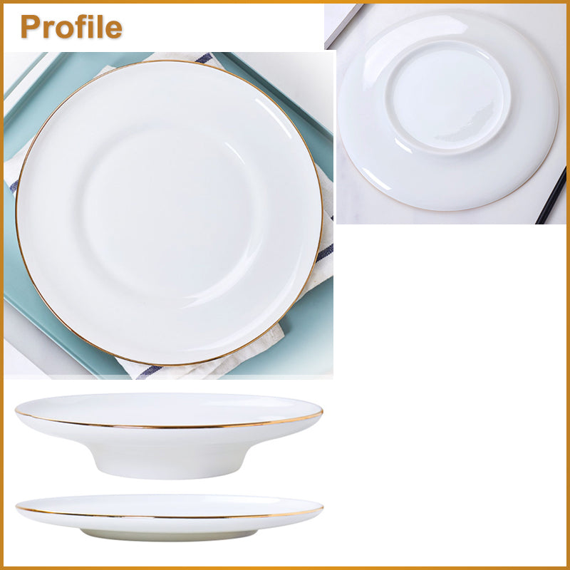 Bone China Dinnerware - Concave Plate with Gold Rim