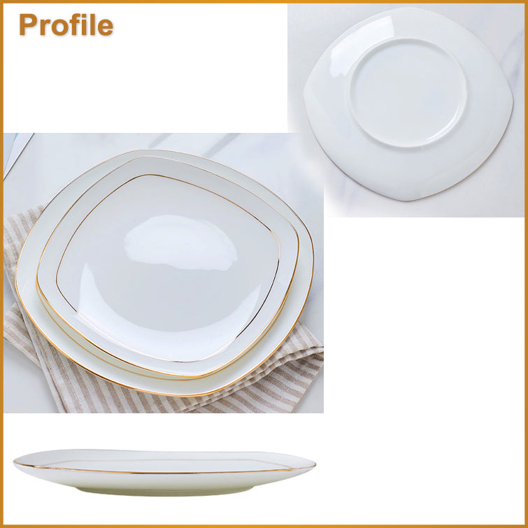 Bone China Flat Plate - Square with Curved Edge