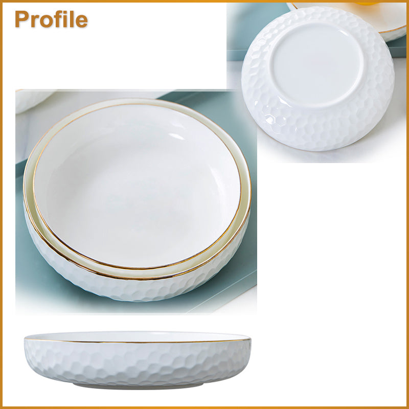 Bone China Round Plate - Golf Shaped Surface & Gold Rim