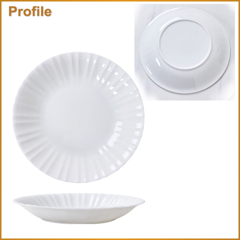 Bone China Round Plate - with Ribbed Front Edge