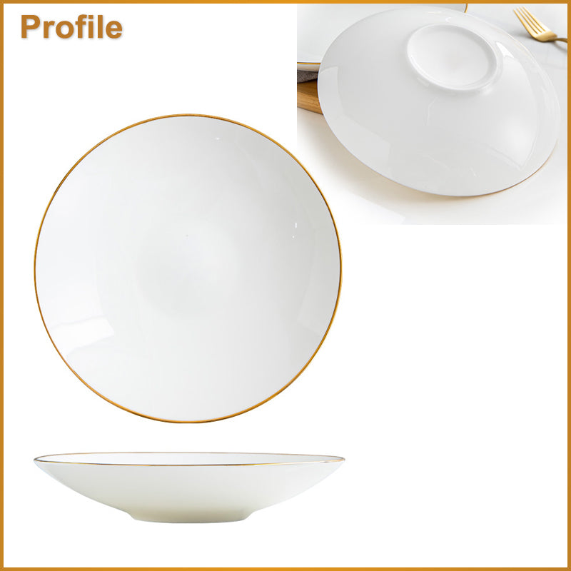 Bone China Dinnerware - Deep Plate with Gold Rim