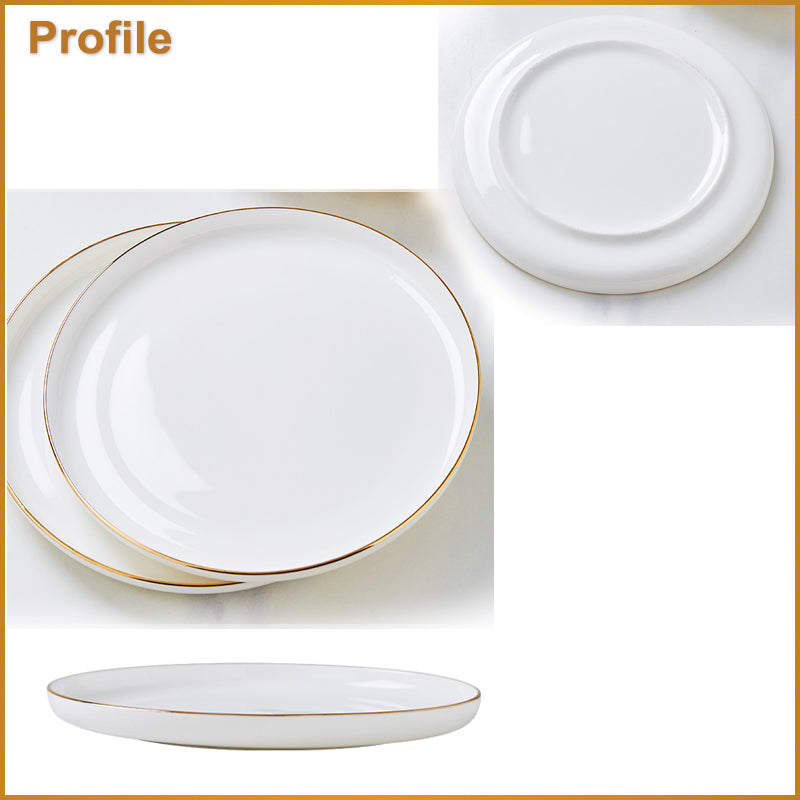 Bone China Dinnerware - Round Plate with Gold Rim