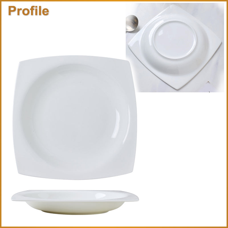 Bone China Square Plate with Concave Circle - in Creamy White