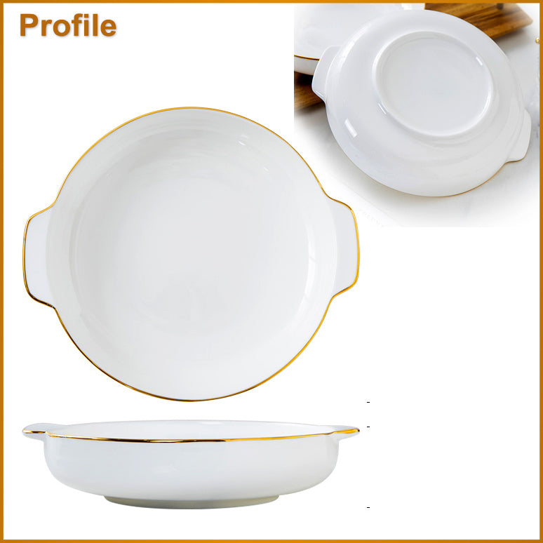 Bone China Dinnerware - Earred Dish with Gold Rim