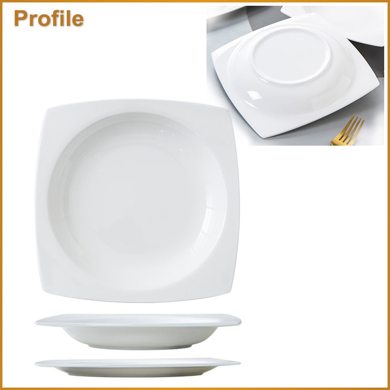 Bone China Dinnerware - Square Plate & Concave Circle